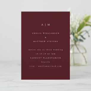 Minimalistisches Monogramm Elegantes Burgunderrot Einladung