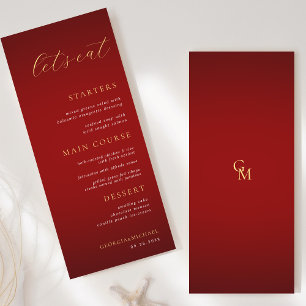 Minimalistisches Monogramm - Essen wir Red & Gold Menükarte