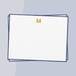 Minimalistisches Monogramm für Navy Blue Border Mitteilungskarte