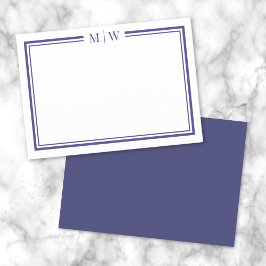 Minimalistisches Monogramm für Navy Blue Two Borde Mitteilungskarte