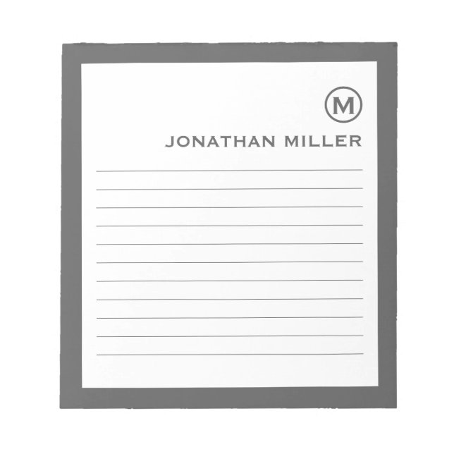 Minimalistisches Monogramm, graue Linse Notizblock (Vorderseite)