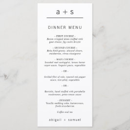 Minimalistisches Monogramm-Hochzeit in Schwarz-Wei Menükarte