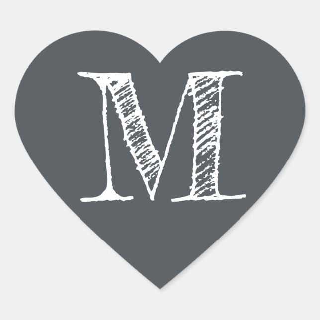 Minimalistisches Monogramm-Initial mit Off-Black-H Herz-Aufkleber (Vorderseite)