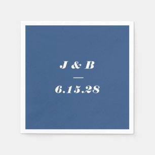 Minimalistisches Monogramm Kobaltblau Hochzeit ind Serviette