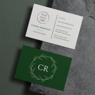 Minimalistisches Monogramm-Logo Grüner Olivenkranz Visitenkarte