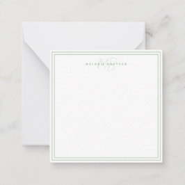 Minimalistisches Monogramm mit einfachem Sage Gree Mitteilungskarte