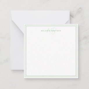 Minimalistisches Monogramm mit einfachem Sage Gree Mitteilungskarte