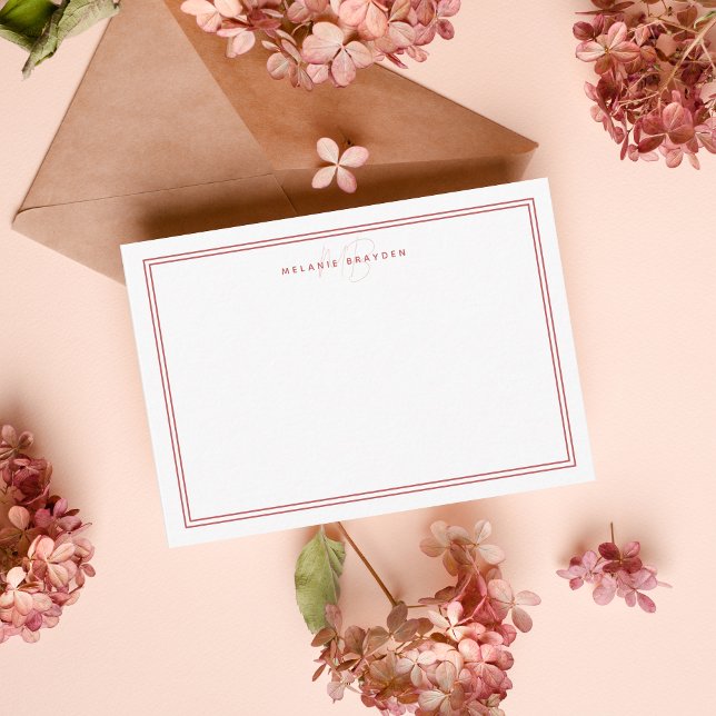 Minimalistisches Monogramm mit einfachem Scarlet Mitteilungskarte (Von Creator hochgeladen)