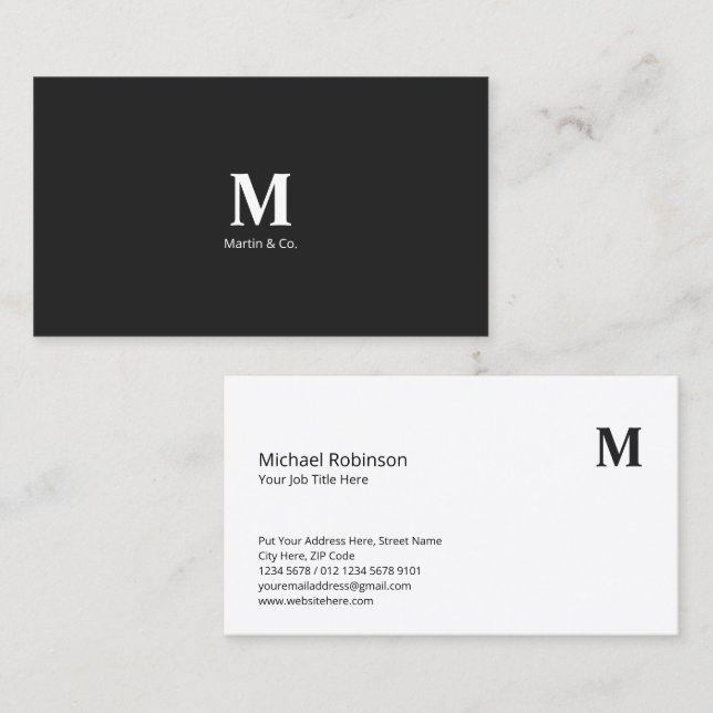 Minimalistisches Monogramm mit Initial auf Dunkelg Visitenkarte (Vorne/Hinten)