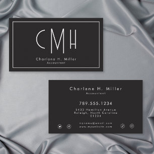 Minimalistisches Monogramm Modern Schwarz Professi Visitenkarte
