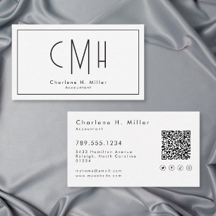 Minimalistisches Monogramm Modernes QR-Code Profes Visitenkarte