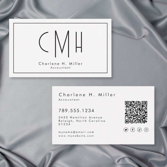 Minimalistisches Monogramm Modernes QR-Code Profes Visitenkarte (Minimalist Monogram Modern QR Code Professional Business Card)