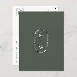Minimalistisches Monogramm Moos Save the Date grün Postkarte