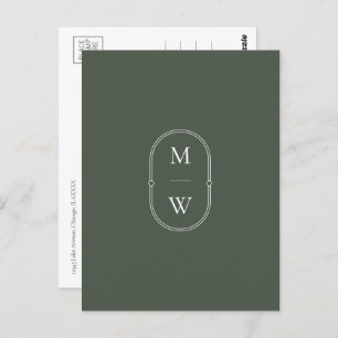 Minimalistisches Monogramm Moos Save the Date grün Postkarte
