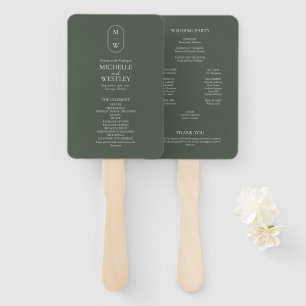 Minimalistisches Monogramm Moosgrünes Hochzeitspro Fächer