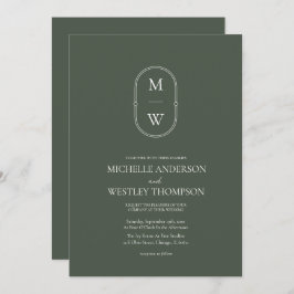 Minimalistisches Monogramm Moss Green All in One W Einladung