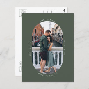 Minimalistisches Monogramm Moss Green Foto Save th Postkarte
