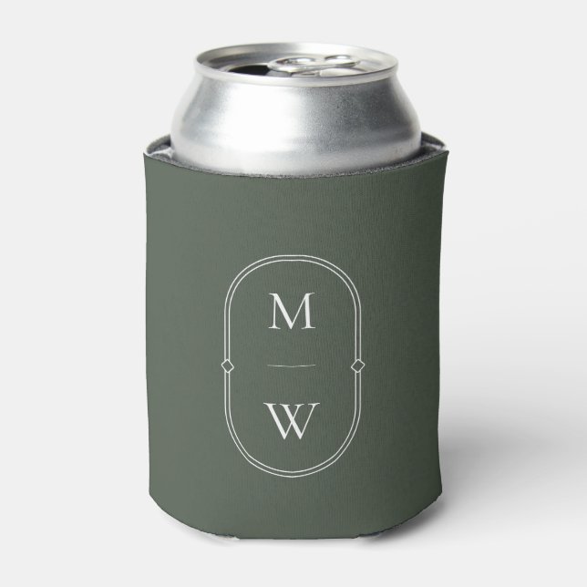 Minimalistisches Monogramm Moss Green Wedding Dosenkühler (Kanne Vorderseite)