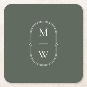 Minimalistisches Monogramm Moss Green Wedding Rechteckiger Pappuntersetzer