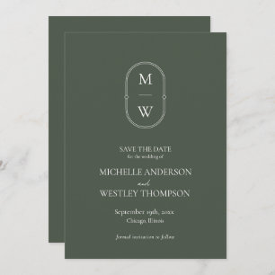 Minimalistisches Monogramm Moss Green Wedding Save The Date