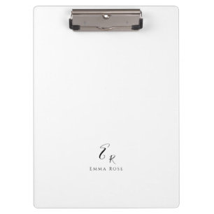 Minimalistisches Monogramm Name Elegant Weiß Klemmbrett