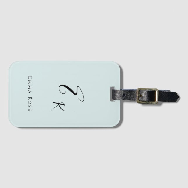 Minimalistisches Monogramm Name Elegantes Mintgrün Gepäckanhänger (Vorderseite (Horizontal))