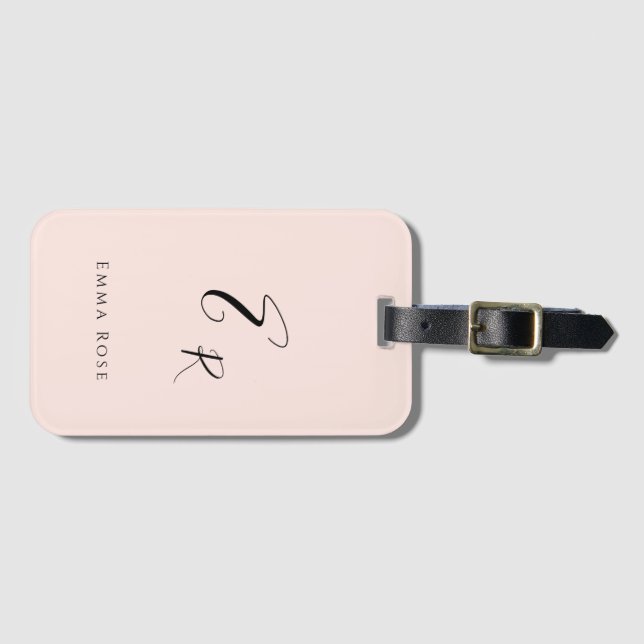 Minimalistisches Monogramm Name Elegantes Rosa Gepäckanhänger (Vorderseite (Horizontal))