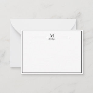 Minimalistisches Monogramm-Name Rahmen Schwarz & W Mitteilungskarte