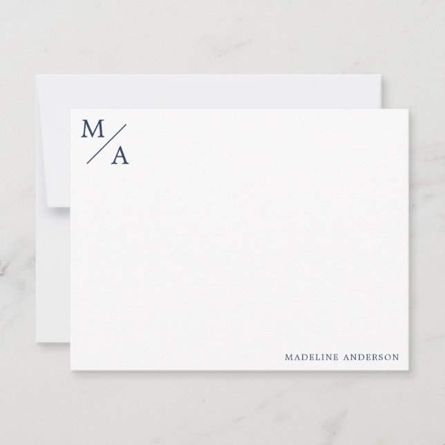 Minimalistisches Monogramm Navy Blue Mitteilungskarte (Vorderseite)
