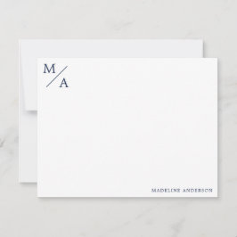 Minimalistisches Monogramm Navy Blue Mitteilungskarte