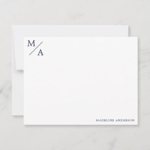 Minimalistisches Monogramm Navy Blue Mitteilungskarte