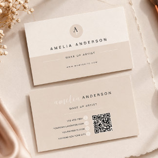 Minimalistisches Monogramm Neutrales Creme-QR-Code Visitenkarte