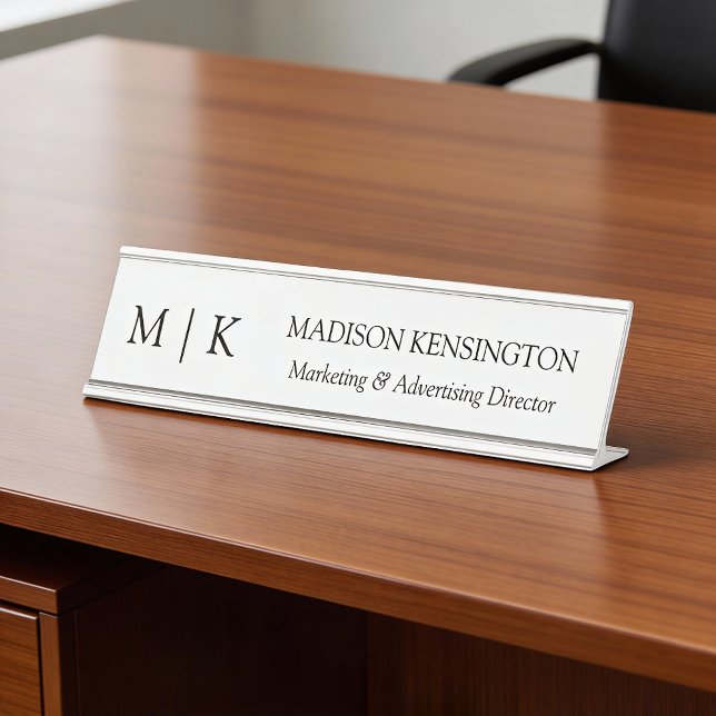 Minimalistisches Monogramm oder Logo hinzufügen Schreibtischnamensplakette (Customize to change text color or background color.)
