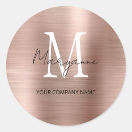 Minimalistisches Monogramm Rosa Produktlabel Runder Aufkleber