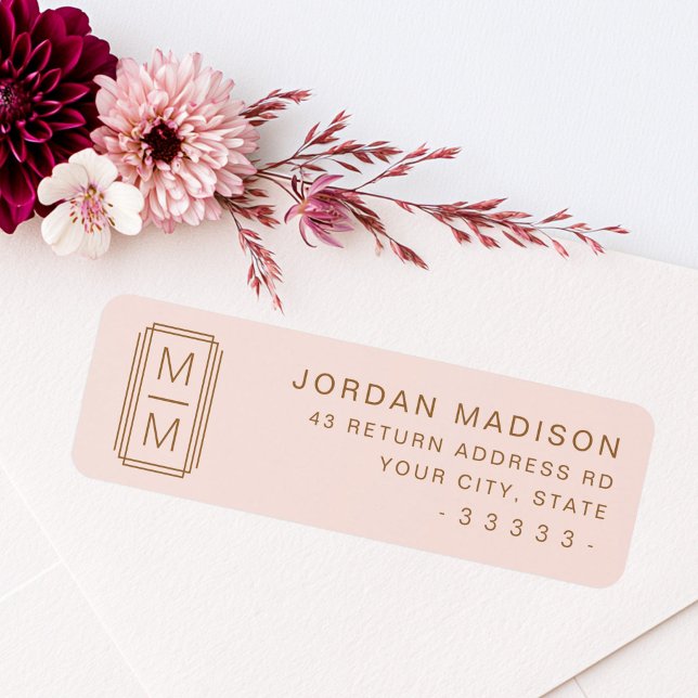 Minimalistisches Monogramm rosafarbenes Rücksendea (Minimalist monogram blush pink return address label)