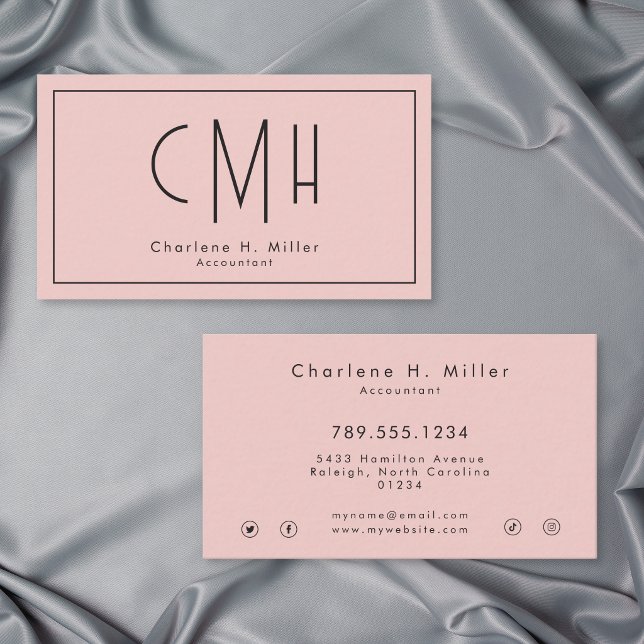 Minimalistisches Monogramm Rosé Modern Professione Visitenkarte (Minimalist Monogram Blush Pink Modern Professional Business Card)