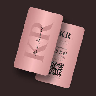 Minimalistisches Monogramm Rosegold QR Visitenkarte