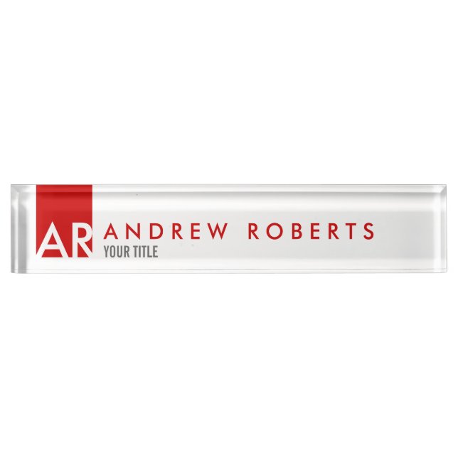 Minimalistisches Monogramm-rotes Namensplakette (Vorderseite)