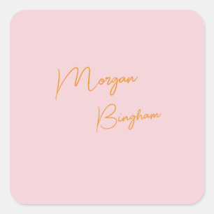Minimalistisches Monogramm Schrift rosa Quadratischer Aufkleber