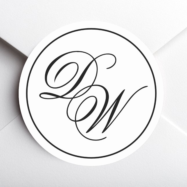 Minimalistisches Monogramm Schwarz-weiß 2 Initials Runder Aufkleber (Von Creator hochgeladen)