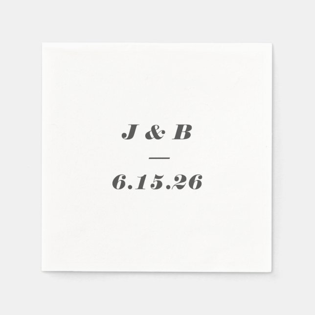 Minimalistisches Monogramm Schwarz-weiße Hochzeit Serviette (Vorderseite)