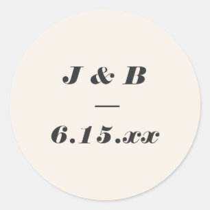 Minimalistisches Monogramm Schwarze und Elfenbein- Runder Aufkleber