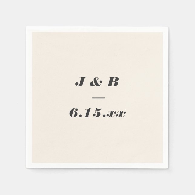 Minimalistisches Monogramm Schwarze und Elfenbein- Serviette (Vorderseite)
