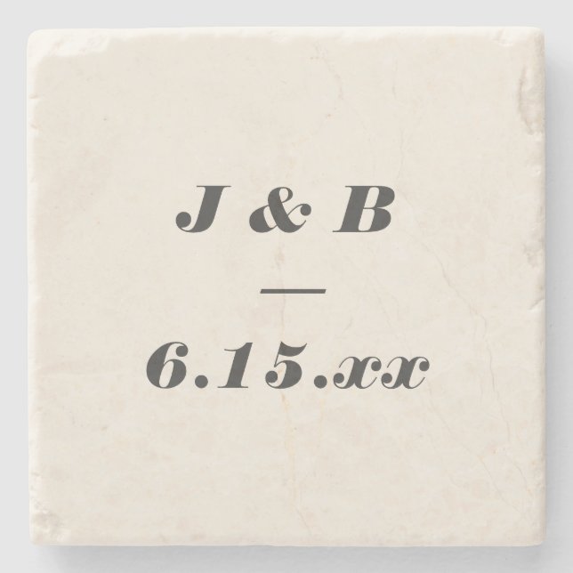Minimalistisches Monogramm Schwarze und Elfenbein- Steinuntersetzer (Vorderseite)