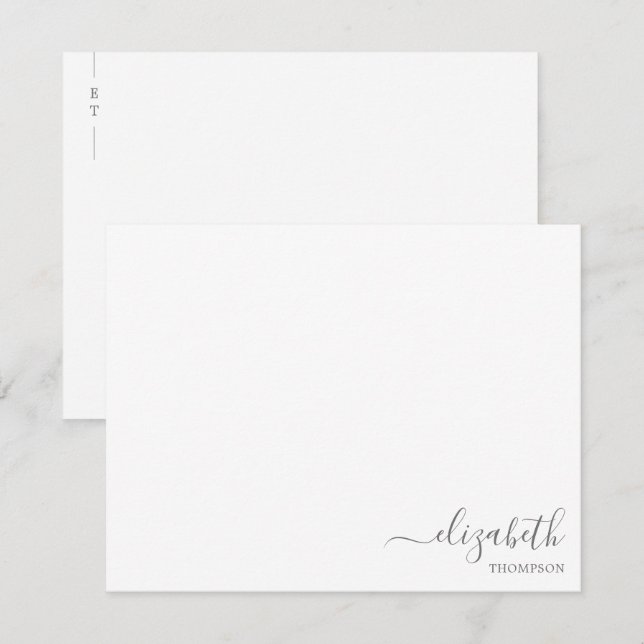 Minimalistisches Monogramm Silver Gray Simple Mitteilungskarte (Vorne/Hinten)