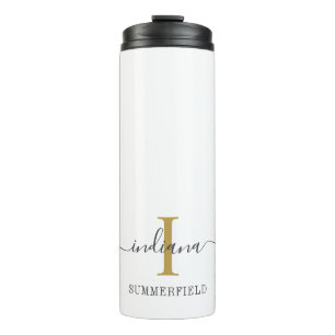 Minimalistisches Monogramm-Skript Namen Stylisch G Thermosbecher