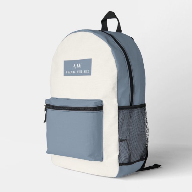 Minimalistisches Monogramm und Name Bedruckter Rucksack (Rückseitige Ecke Rechts)