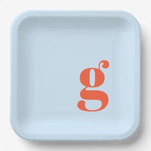 Minimalistisches monogrammiertes Retro-Initial in  Pappteller