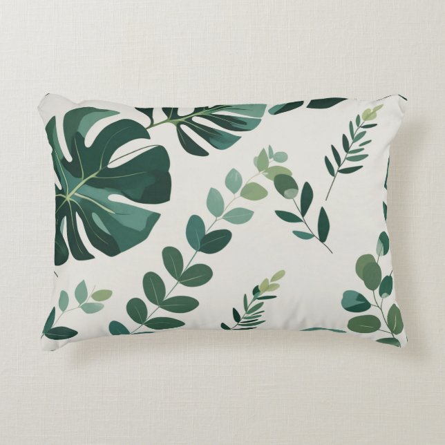 Minimalistisches Monstera- und Grünmuster - Modern Dekokissen (Vorderseite)