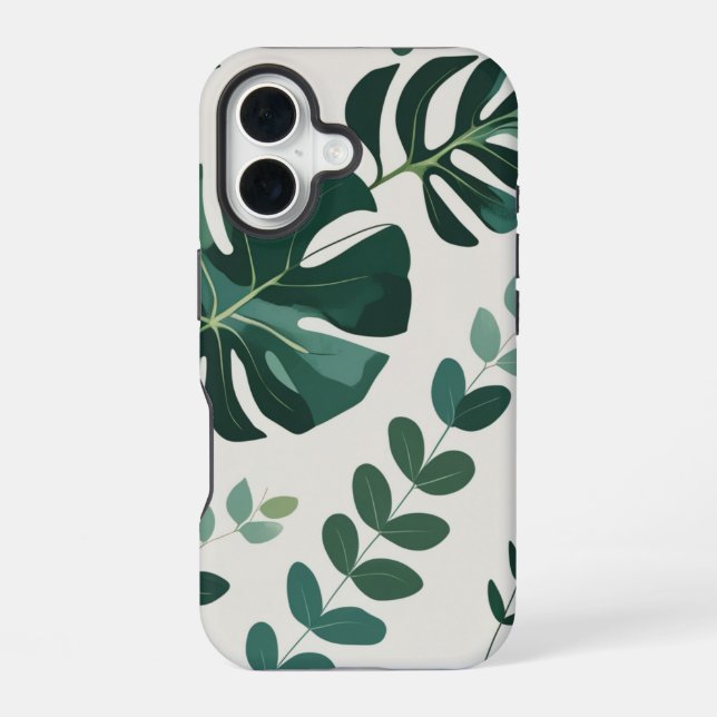 Minimalistisches Monstera- und Grünmuster - Modern iPhone 16 Hülle (Rückseite)